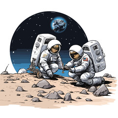 Astronauts in space in spacesuit vector illustration