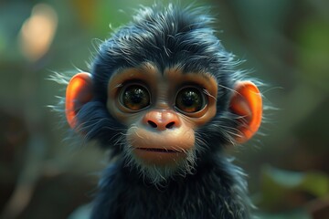 Cute Baby Cartoon Monkey Ape Generative AI - obrazy, fototapety, plakaty