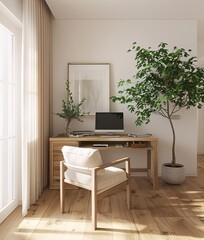 Modern Office Space A Clean, Minimalist, and Eco-Friendly Design Generative AI