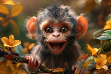 Cute Baby Cartoon Monkey Ape Generative AI