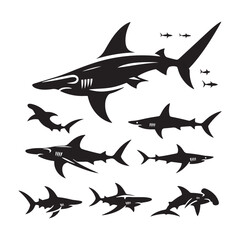 Obraz premium Hammerhead Horizon: Vector Silhouettes of Sleek Shark for Oceanic Enthusiasts and Creative Designs, Hammerhead shark vector illustration.