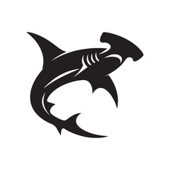 Hammerhead Horizon: Vector Silhouettes of Sleek Shark for Oceanic Enthusiasts and Creative Designs, Hammerhead shark vector illustration.