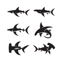 Hammerhead Horizon: Vector Silhouettes of Sleek Shark for Oceanic Enthusiasts and Creative Designs, Hammerhead shark vector illustration.