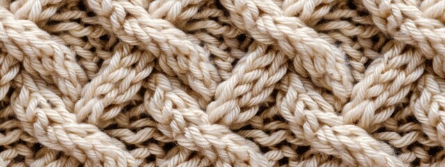 Fototapeta premium Knitted sweater braided pattern texture. Template for banner background.