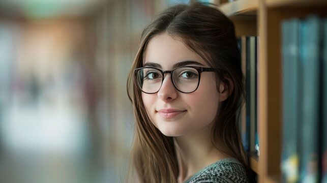 Portrait of beautiful student at university. Generate AI image