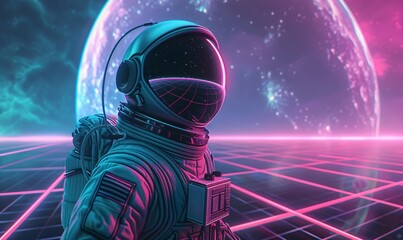 Space-Age Astronaut in Pink and Blue A Futuristic Vision of the Universe Generative AI