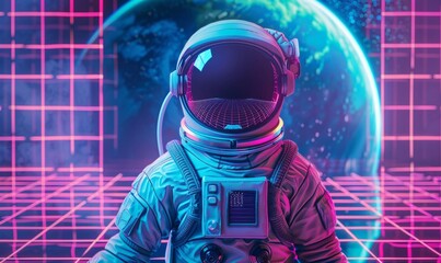 Astronaut in Space Suit with Pink and Blue Background Generative AI - obrazy, fototapety, plakaty