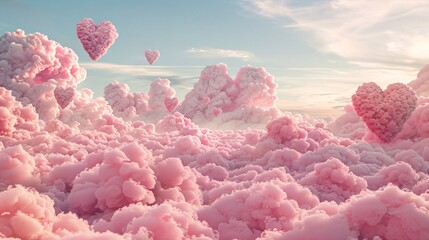 Pink Clouds and Heart-Shaped Balloons A Celebration of Love and Creativity in the Sky Generative AI