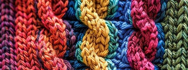 Knitted sweater braided pattern texture. Template for banner background.