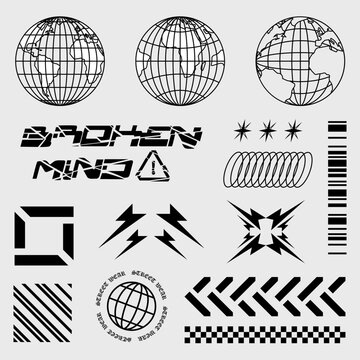 Set of vector Retro Street wear element for clothing template design