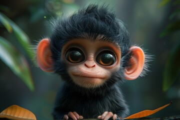 Cute Baby Cartoon Monkey Ape Generative AI