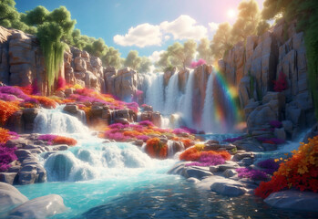 Beautiful waterfall and rainbow
