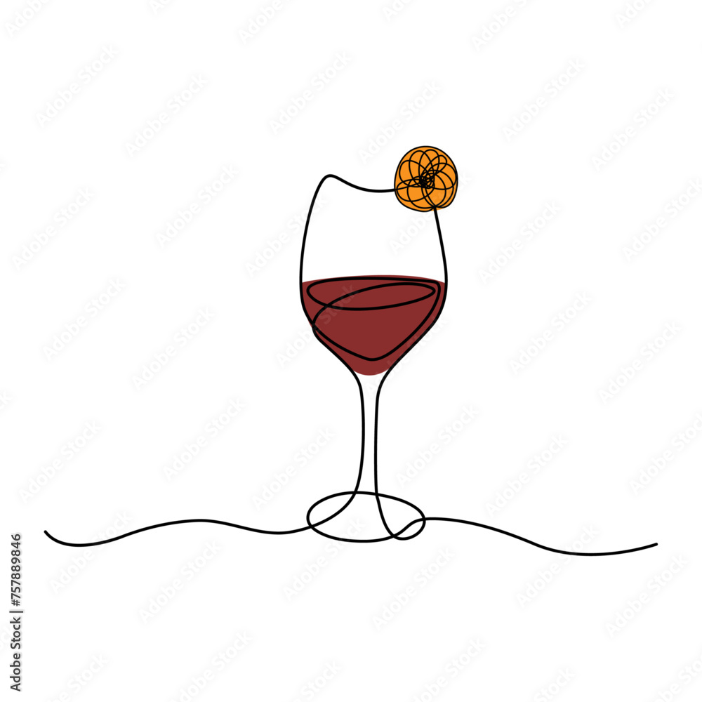 Poster wine glass isolated on white background. continuous one line drawing vector illustration minimalism 
