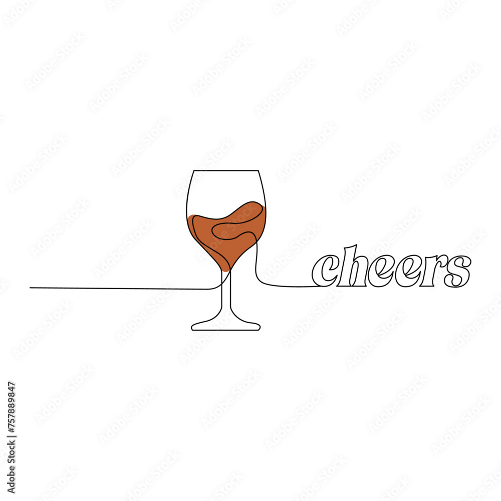 Poster wine glass isolated on white background. continuous one line drawing vector illustration minimalism 