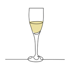 Wine glass isolated on white background. Continuous one line drawing vector illustration minimalism design of beverage element.	