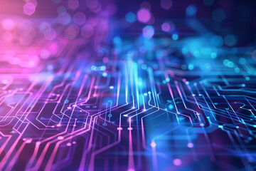 Blue and purple technology circuit on abstract background 