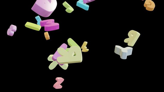 alphabet falling down 4k transition abcd 3D animated video black background
