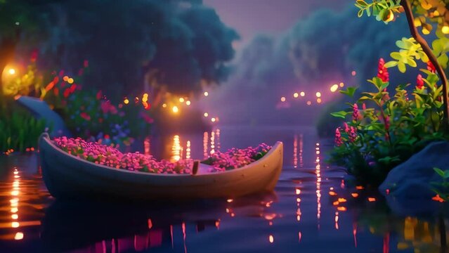 boat with flower and with candle background