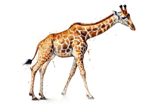 four giraffe's Painting background watercolors toes Safari itself picture white Mammal