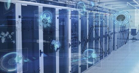 Image of data processing over server room