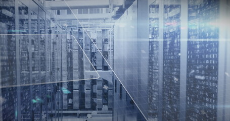 Image of data processing over server room