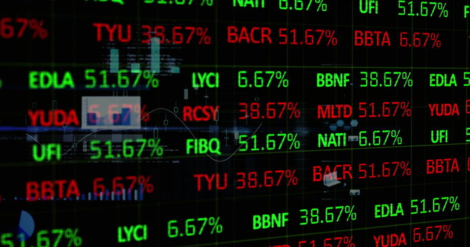 Image of trading board over infographic interface against black background