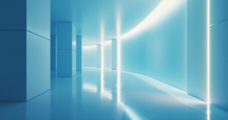 Glowing Blue Hallway A Futuristic, Minimalist, and Eco-Friendly Design Generative AI