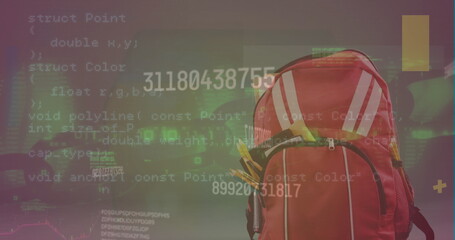 Image of data processing over school bag