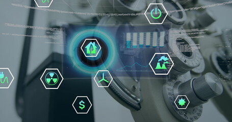 Image of data processing and network of connections over dark background