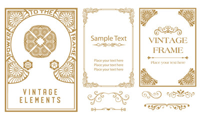 Decorative vector frames and borders. Gold vintage frames. Set of vintage floral ornament. Vector design