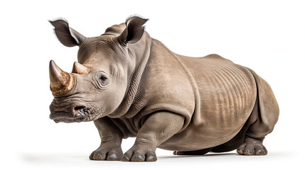 Sitting Rhino Isolated on white background - obrazy, fototapety, plakaty