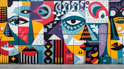 Urban Street Art Mural, Colorful Graffiti Wall