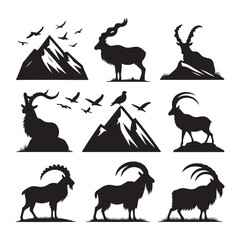 Markhor Silhouette Vector: Stunning Mountain Wildlife Graphics for Nature Lovers, and Graphic Design Projects, Markhor Vector, Markhor Illustration.