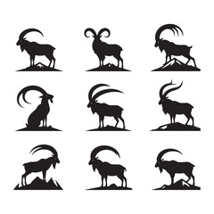 Markhor Silhouette Vector: Stunning Mountain Wildlife Graphics for Nature Lovers, and Graphic Design Projects, Markhor Vector, Markhor Illustration.