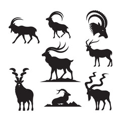 Markhor Silhouette Vector: Stunning Mountain Wildlife Graphics for Nature Lovers, and Graphic Design Projects, Markhor Vector, Markhor Illustration.