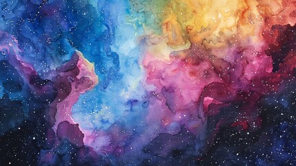 Purple and Blue Nebula with a Rainbow Starburst Generative AI