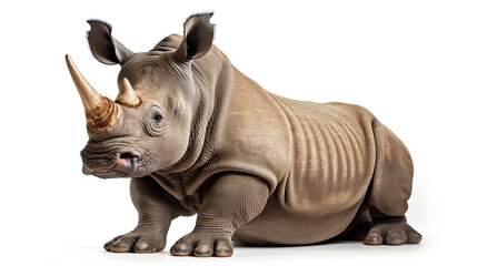 Sitting Rhino Isolated on white background - obrazy, fototapety, plakaty