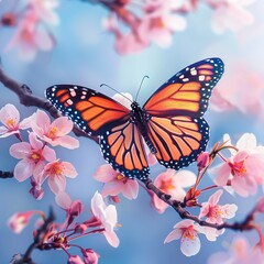 Blooming Beauty A Vibrant Butterfly in a Pink Flower Garden Generative AI
