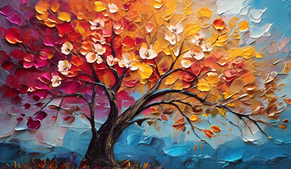 Obraz na płótnie Canvas abstract colorful oil paint spring tree painting background.