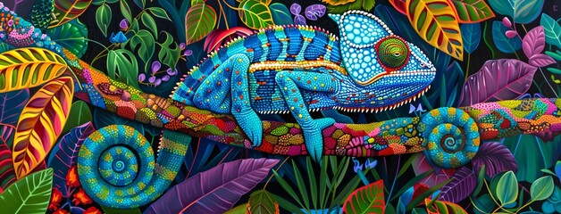 Chameleon Chic A Colorful, Vibrant, and Trendy Portrait of a Lizard Generative AI
