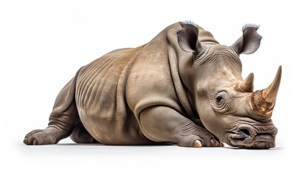Sleeping Rhino Isolated on white background - obrazy, fototapety, plakaty