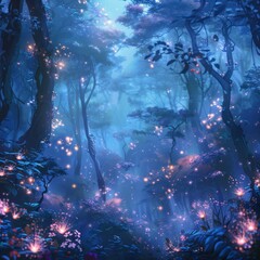 A mystical forest with glowing plants and ethereal creatures. --stylize 250 Job ID: b9194289-b286-4d14-b872-ea3082154923