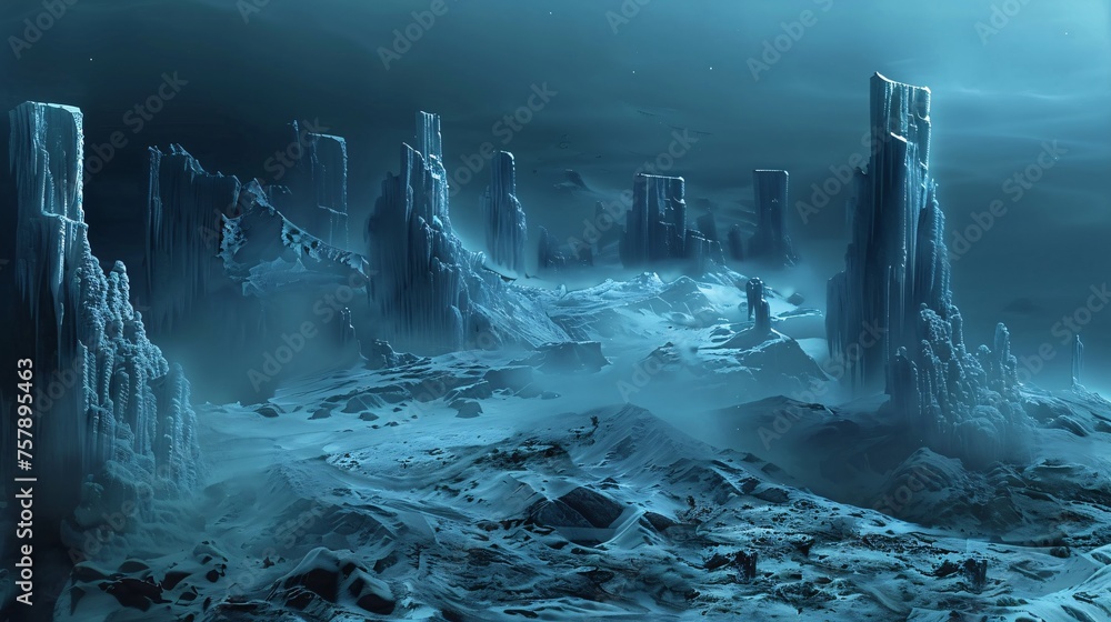 Poster frozen world of ice and fire a stunning view of the universe generative ai