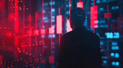 Fototapeta premium businessman looking graph chart stock on display 