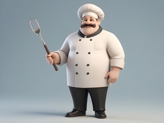 Naklejka premium 3d rendered chef cook holding cooking kitchenware utensil tool on a solid background with uniform