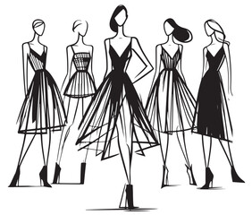 Fashion models sketch. Woman in dress