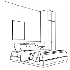Bedroom sketch. Graphical drawing interior