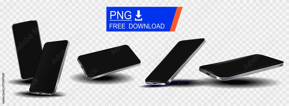 Poster modern smartphone. presentation stylish smartphone from different angles. device mockup with black b