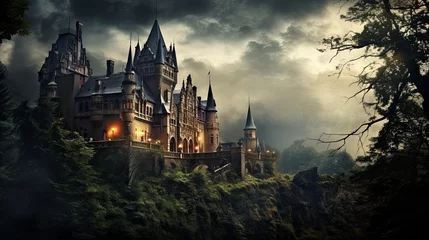 Deurstickers Oud gebouw Spooky old gothic castle