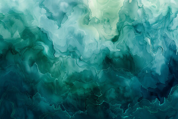 Teal abstract watercolor background with fluid green-blue texture 
